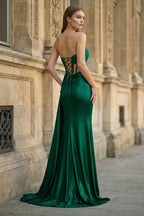 Charming Mermaid Straps Slit Long Formal Prom Gown with Beading
