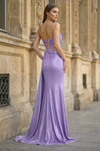 Charming Mermaid Straps Slit Long Formal Prom Gown with Beading