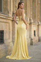Charming Mermaid Straps Slit Long Formal Prom Gown with Beading