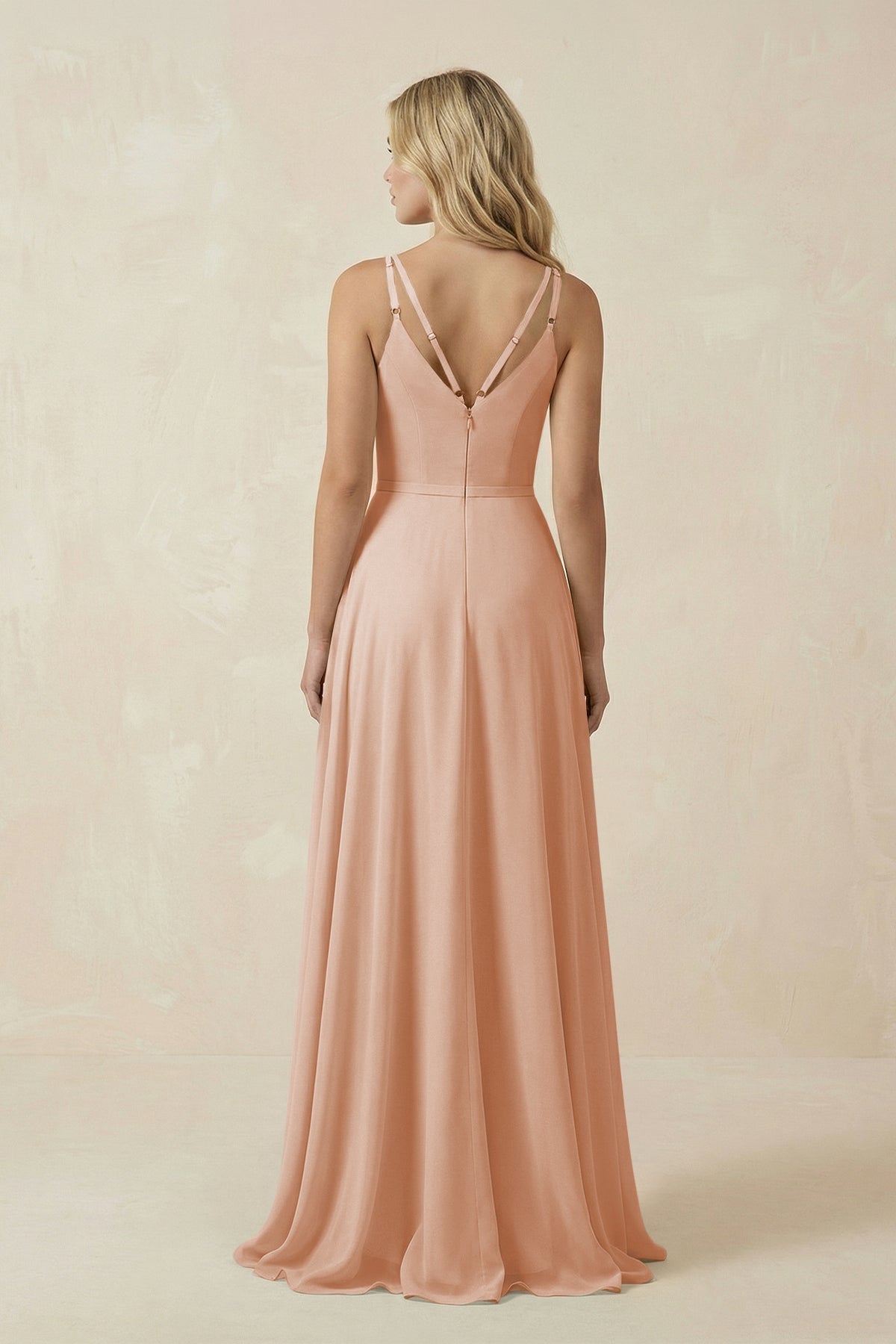 Champagne Chiffon A-Line Bridesmaid Dress with V-Neck Neckline