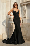Red Satin Mermaid Evening Dress with Halter Neckline and Floor Length
