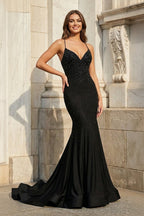 Red Satin Mermaid Evening Dress with Halter Neckline and Floor Length