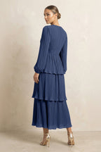 Navy Blue Chiffon A-Line Bridesmaid Dress with V-Neck Neckline
