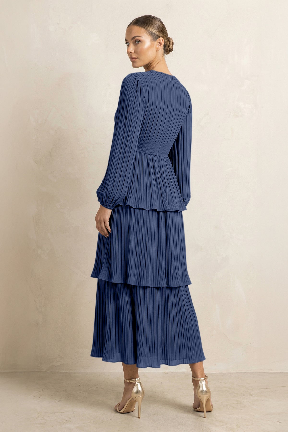 Navy Blue Chiffon A-Line Bridesmaid Dress with V-Neck Neckline