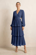 Navy Blue Chiffon A-Line Bridesmaid Dress with V-Neck Neckline