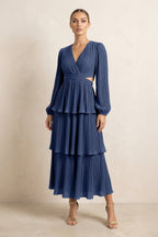 Navy Blue Chiffon A-Line Bridesmaid Dress with V-Neck Neckline