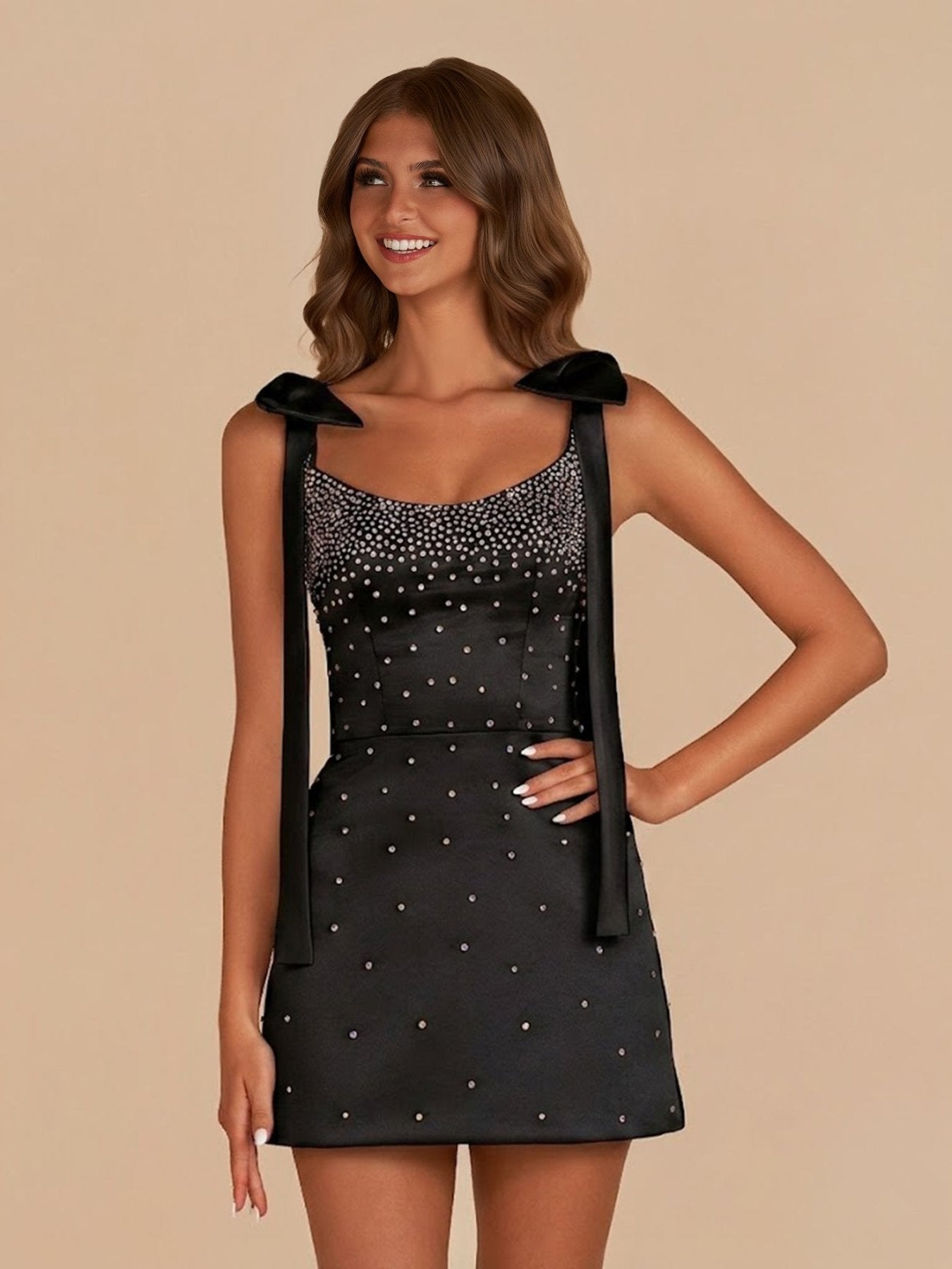 Pink Scoop Neck Satin Short Strapless Homecoming Dress With Bows