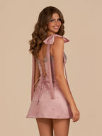 Pink Scoop Neck Satin Short Strapless Homecoming Dress With Bows