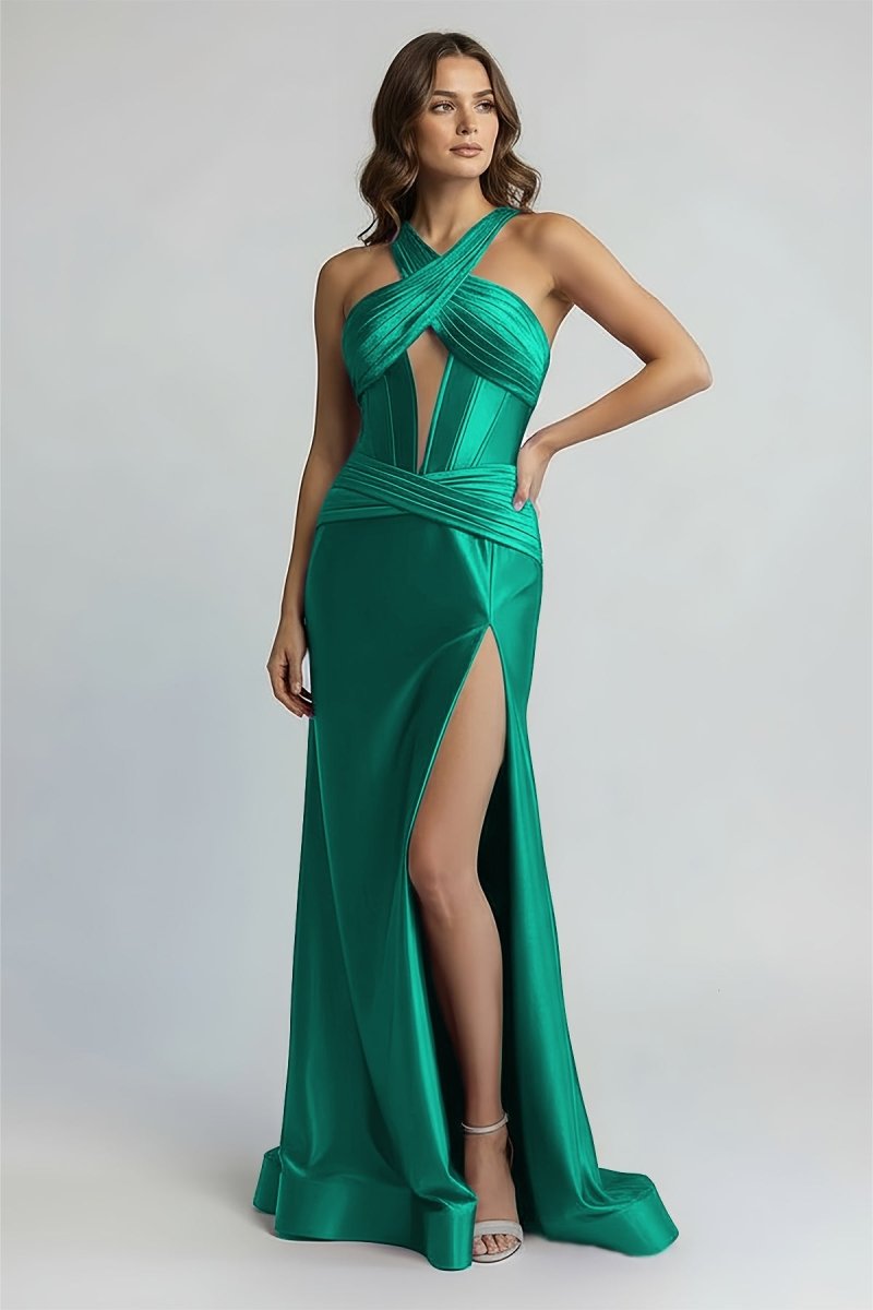 Winifred True Hunter Green front view prom dress
