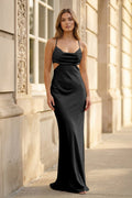Champagne Spaghetti Straps Mermaid Satin Long Formal Dress