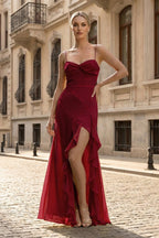 Yellow Chiffon Mermaid Evening Dress with Spaghetti Straps Neckline and Ruffles