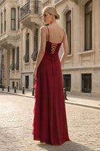Yellow Chiffon Mermaid Evening Dress with Spaghetti Straps Neckline and Ruffles