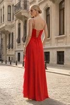 Yellow Chiffon Mermaid Evening Dress with Spaghetti Straps Neckline and Ruffles