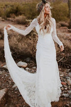 Diamond White Satin Mermaid Wedding Dress with V-Neck Neckline and Sweep Train