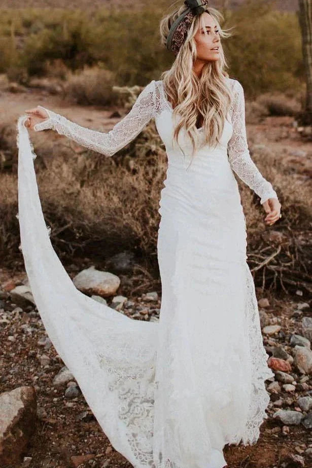 Diamond White Satin Mermaid Wedding Dress with V-Neck Neckline and Sweep Train
