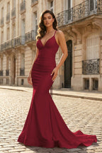 Verena Burgundy front view evening dress