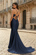 Verena Navy Blue back view evening dress