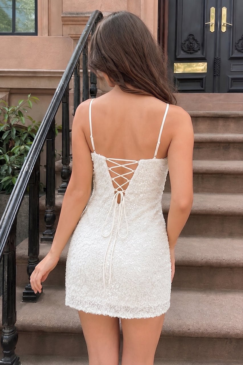 Jessalyn White back view homecoming dress
