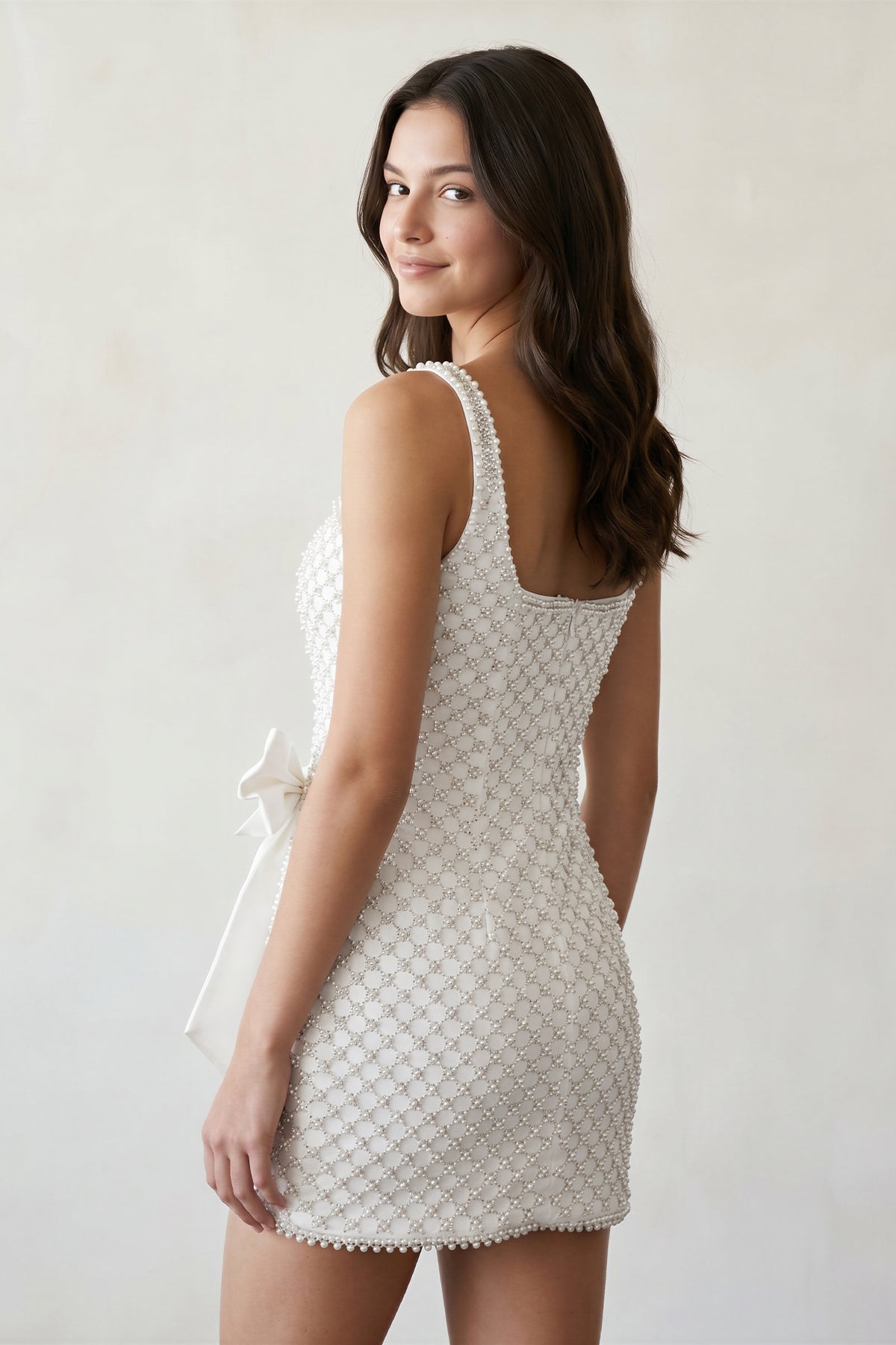 Romilly White back view homecoming dress