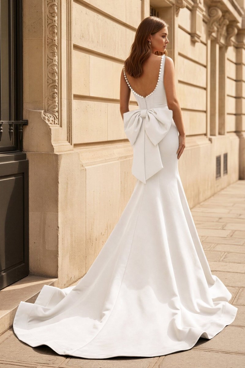 Yseult White back view evening dress