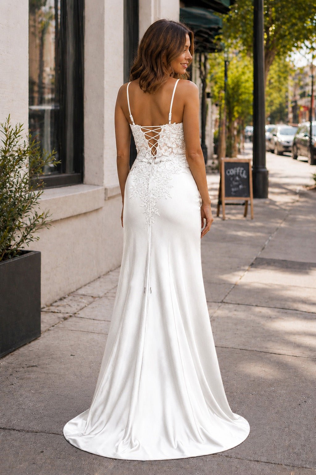 Adelise Winter White back view prom dress