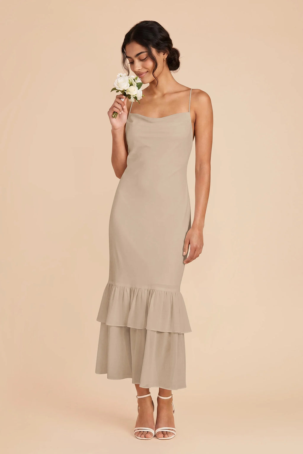 Liora Almond front view bridesmaid dress