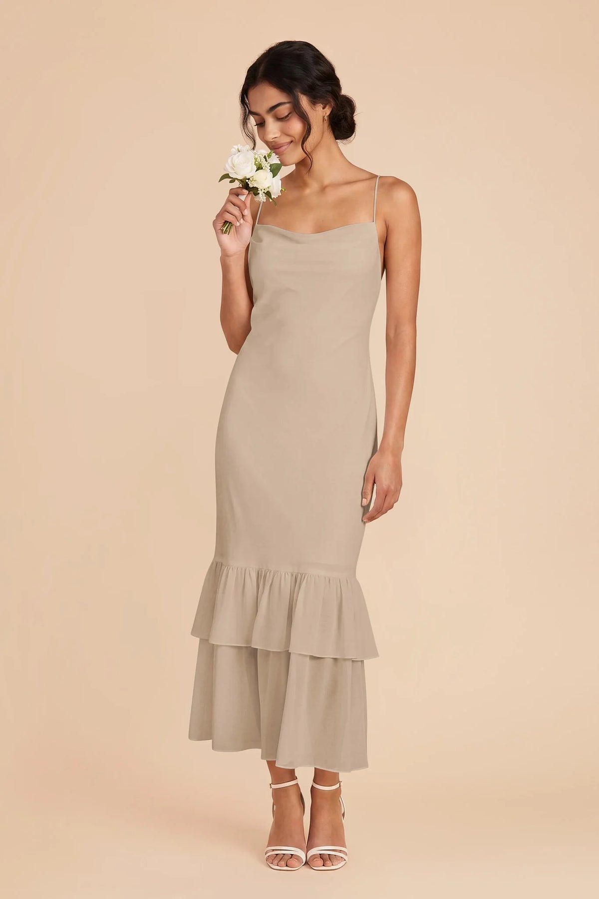 Liora Almond front view bridesmaid dress