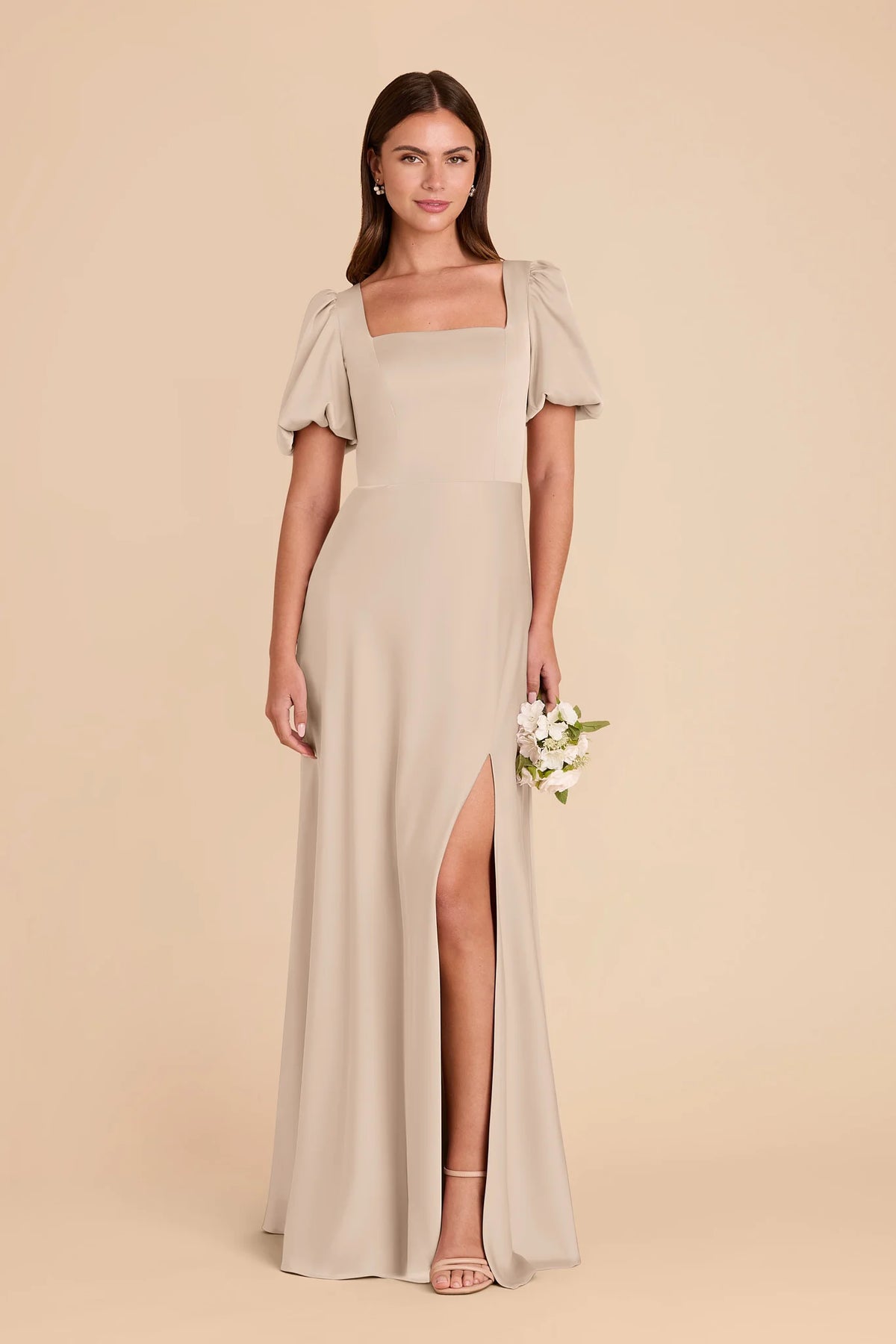 Selene Almond front view bridesmaid dress