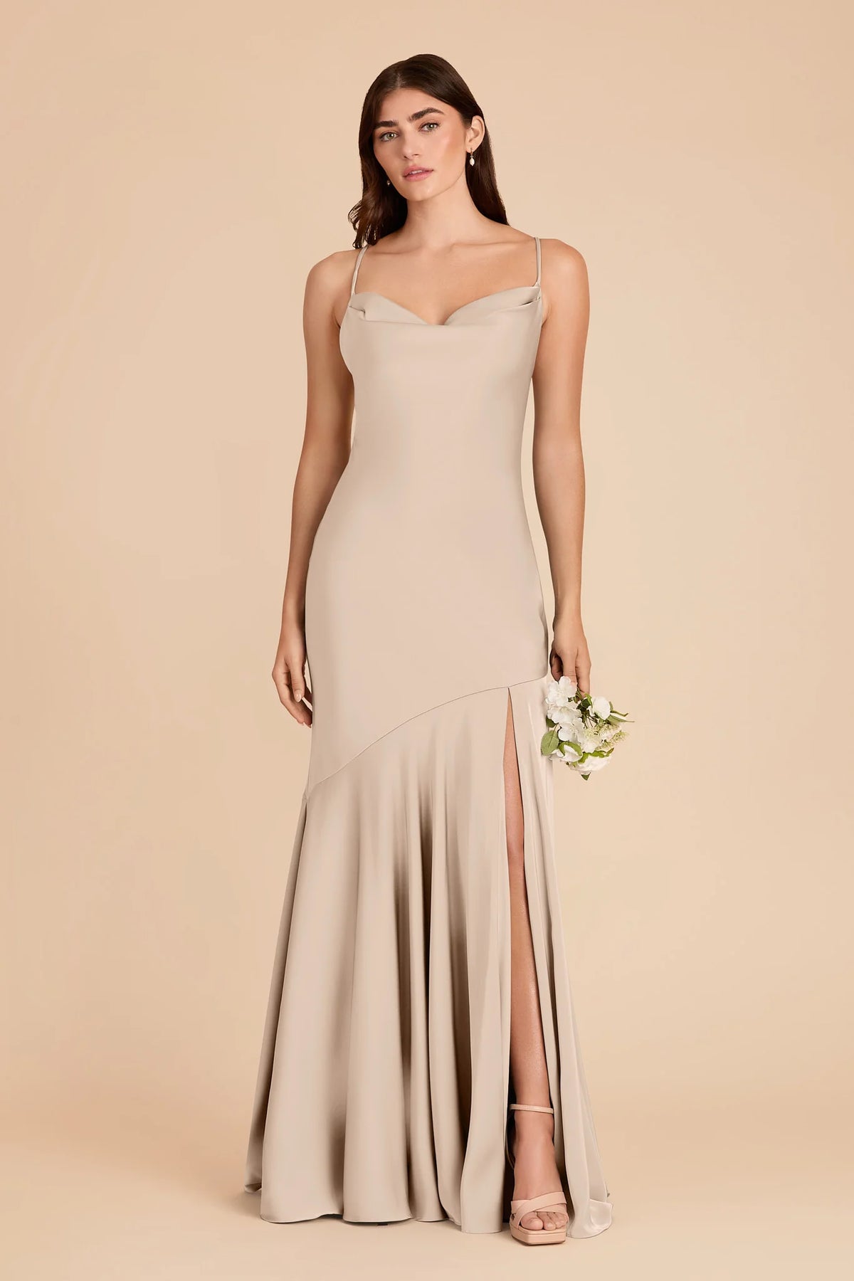 Estelle Almond front view bridesmaid dress