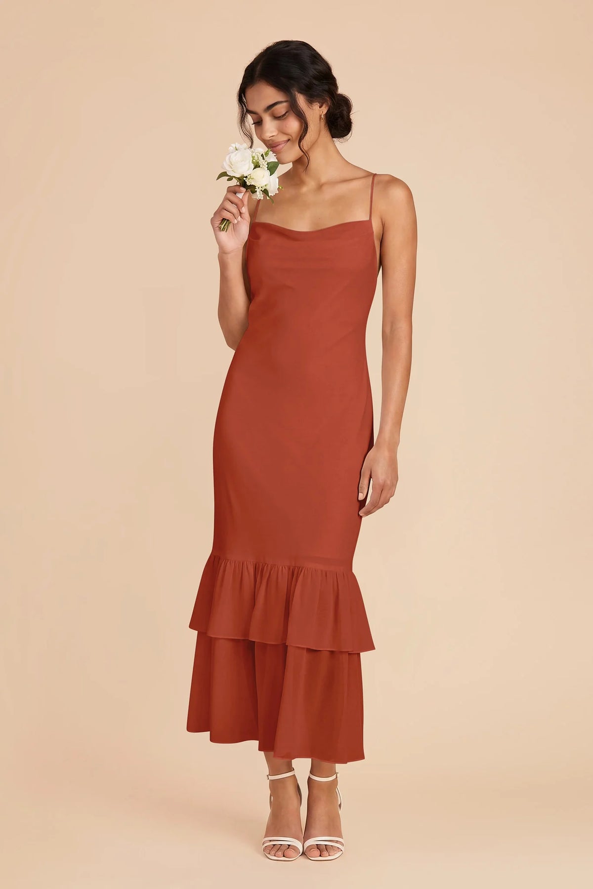 Liora Auburn front view bridesmaid dress