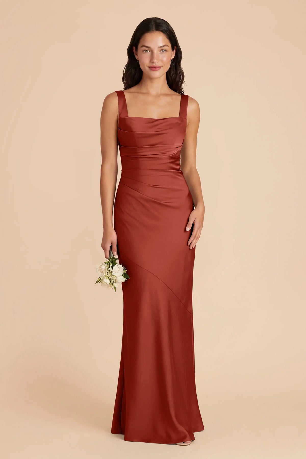 Colette Auburn front view bridesmaid dress