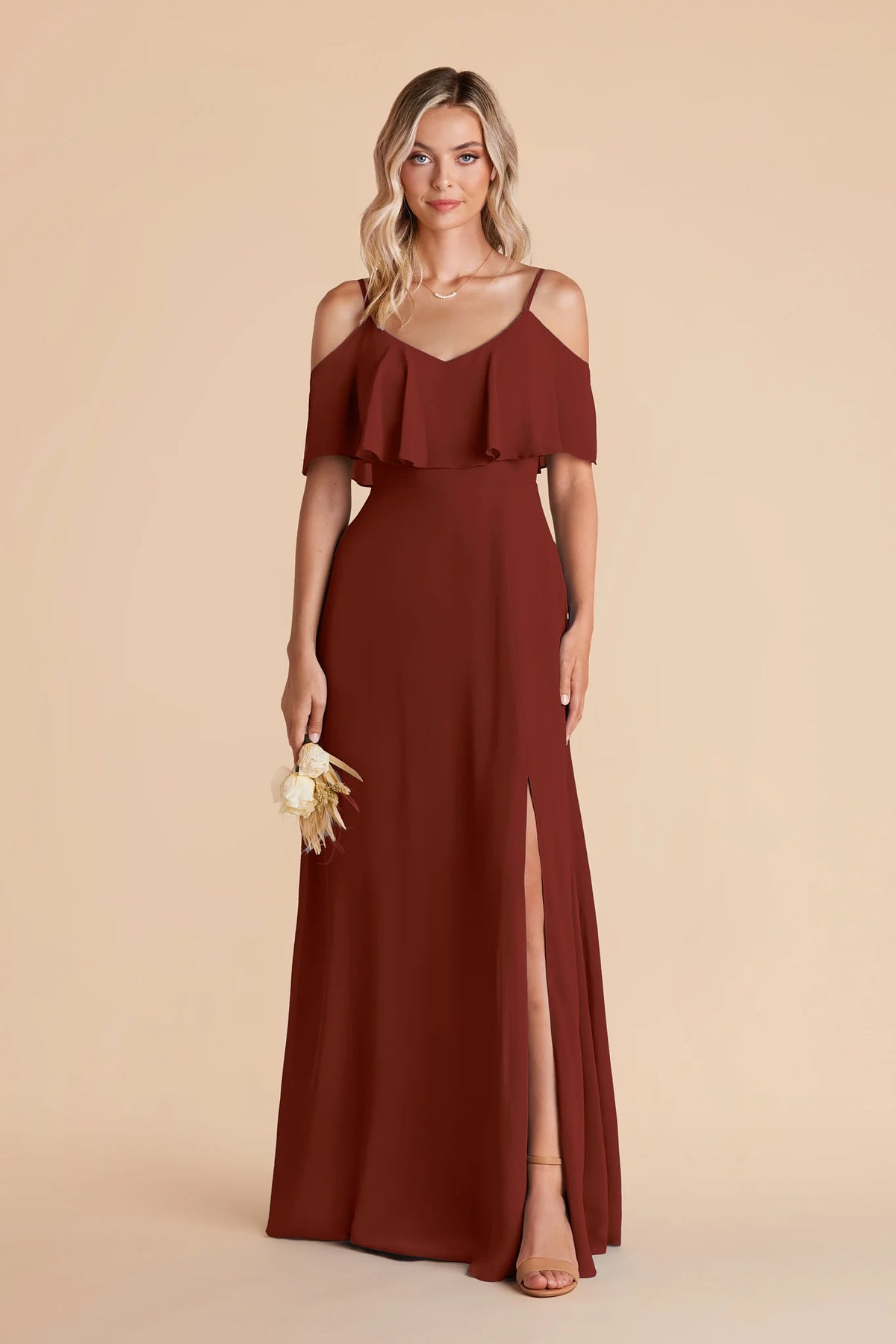 Genevieve Black Cherry front view bridesmaid dress