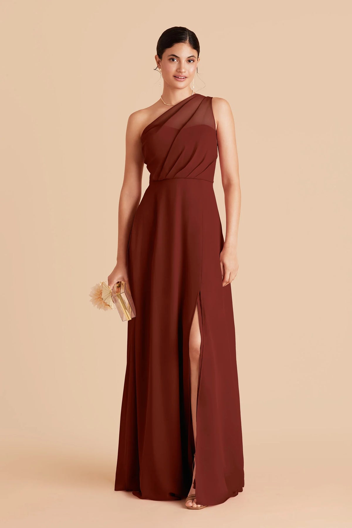 Celine Black Cherry front view bridesmaid dress