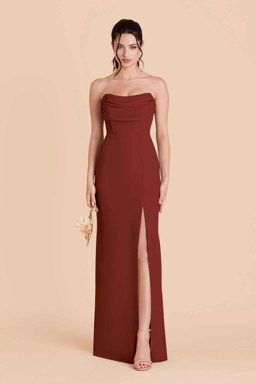 Odessa Black Cherry front view bridesmaid dress