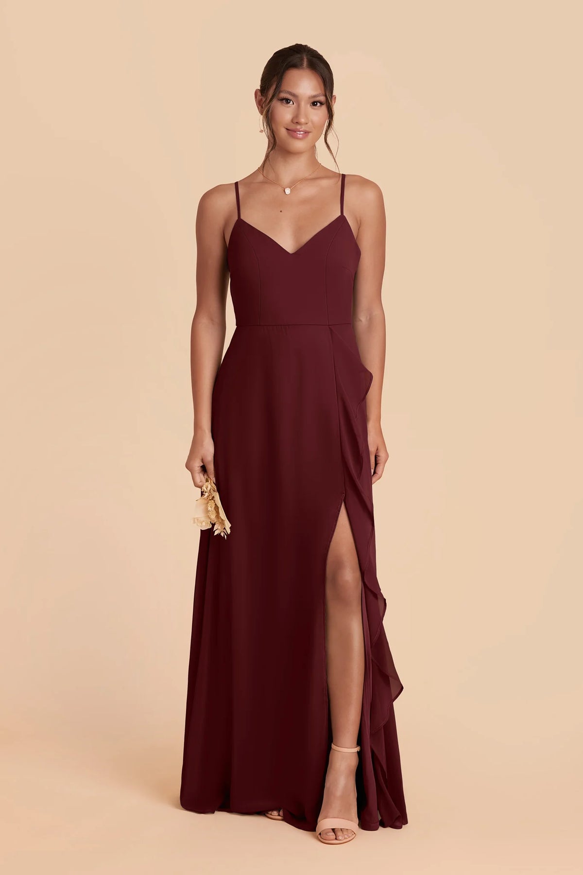 Margot Black Cherry front view bridesmaid dress