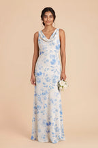 Odette Blue Rococo Floral front view bridesmaid dress