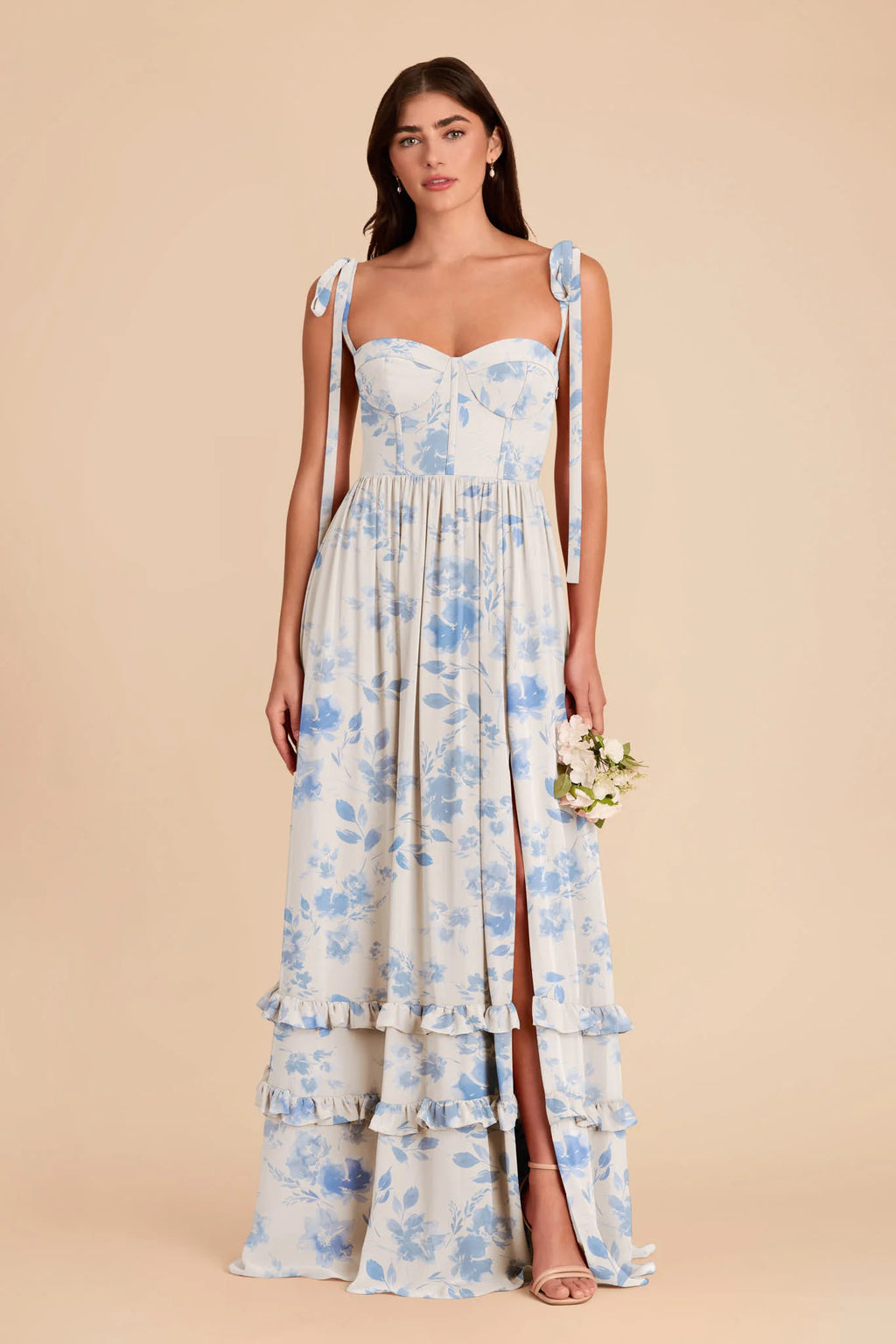 Daphne Blue Rococo Floral front view bridesmaid dress