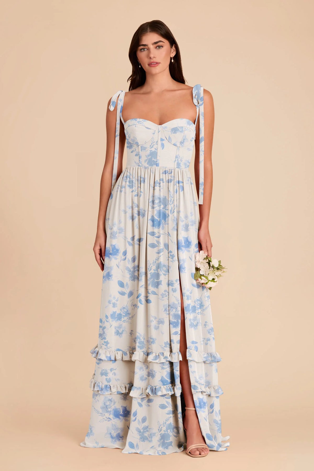 Daphne Blue Rococo Floral front view bridesmaid dress
