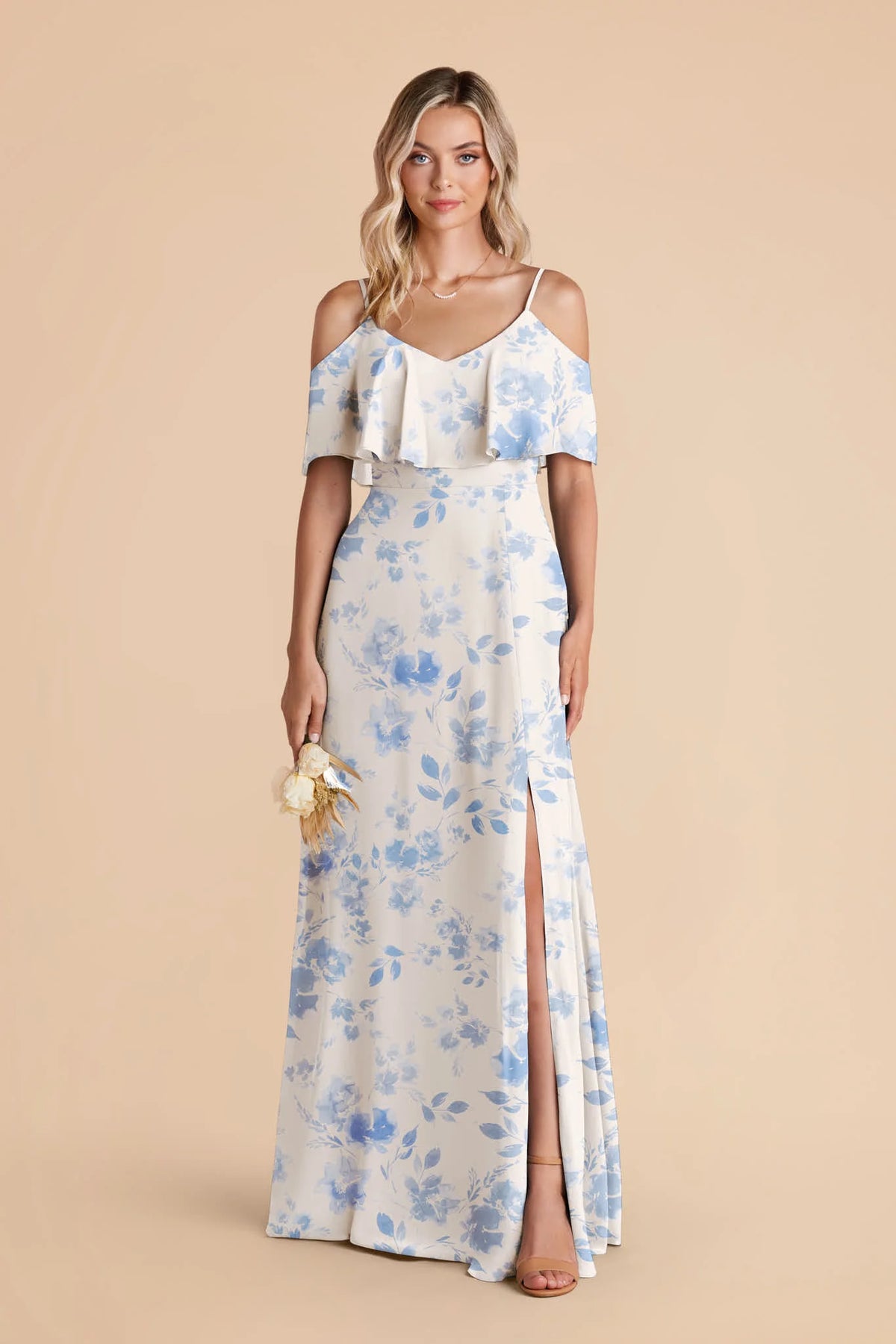 Genevieve Blue Rococo Floral front view bridesmaid dress