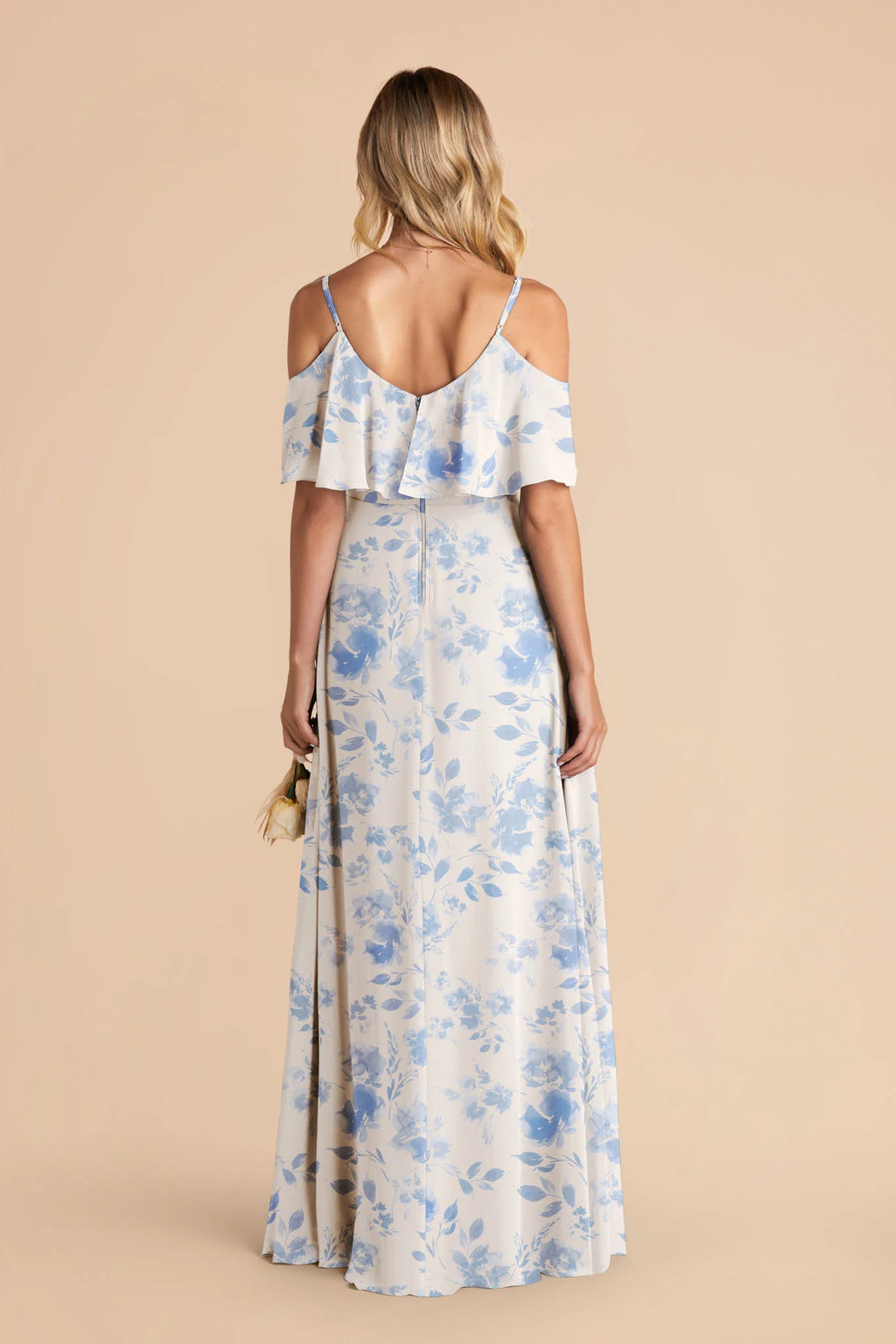 Genevieve Blue Rococo Floral back view bridesmaid dress