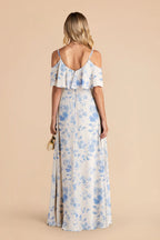 Genevieve Blue Rococo Floral back view bridesmaid dress