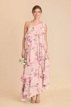 Marisol Blush Pink Rococo Floral front view bridesmaid dress