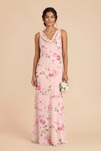 Odette Blush Pink Rococo Floral front view bridesmaid dress