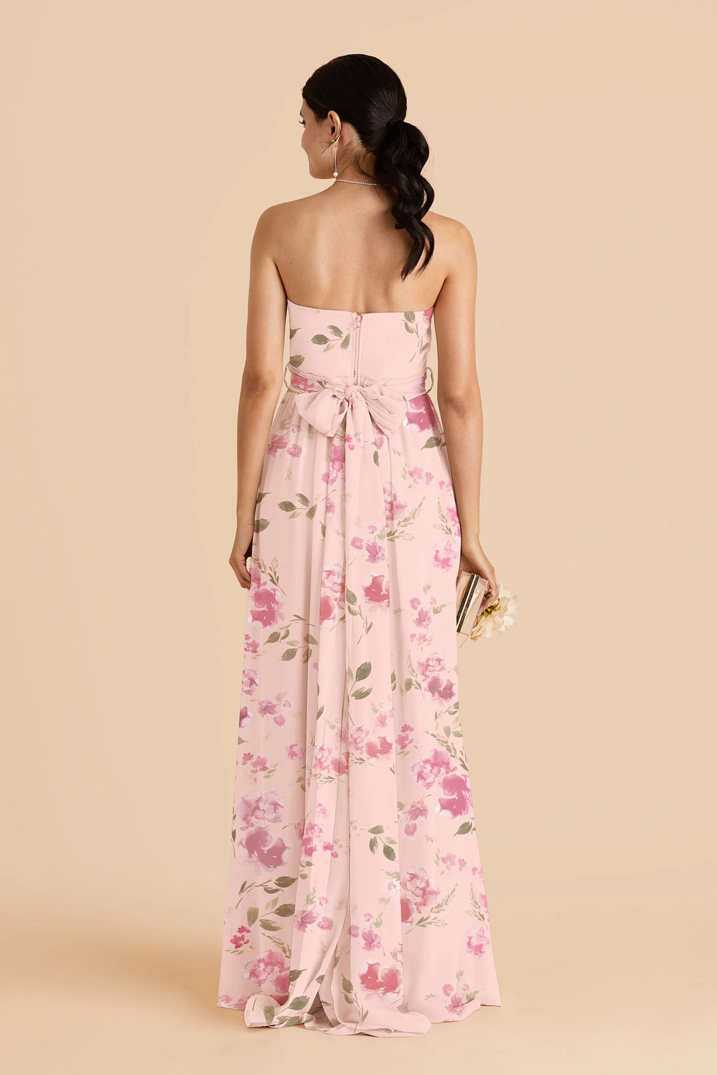 Elodie Blush Pink Rococo Floral back view bridesmaid dress