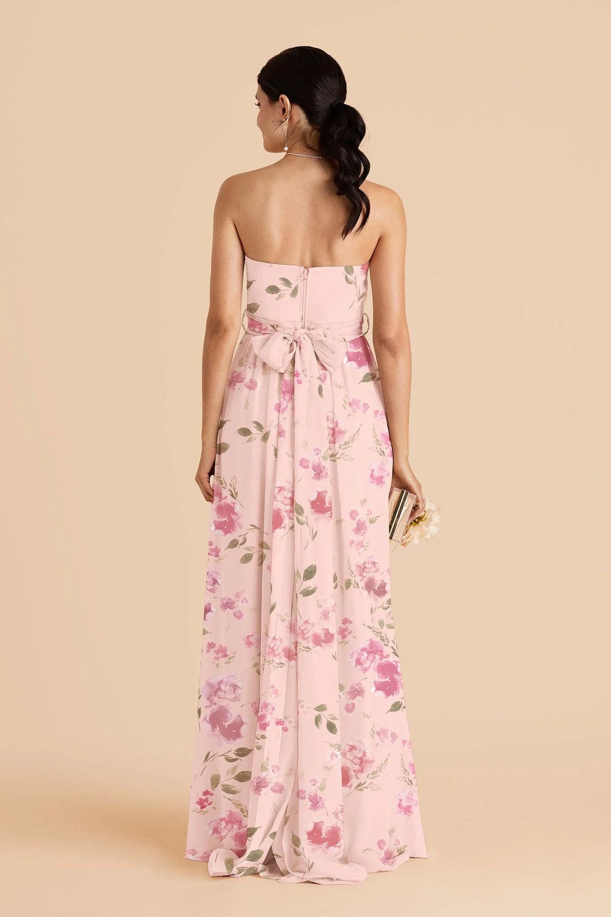 Elodie Blush Pink Rococo Floral back view bridesmaid dress