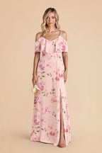 Genevieve Blush Pink Rococo Floral front view bridesmaid dress