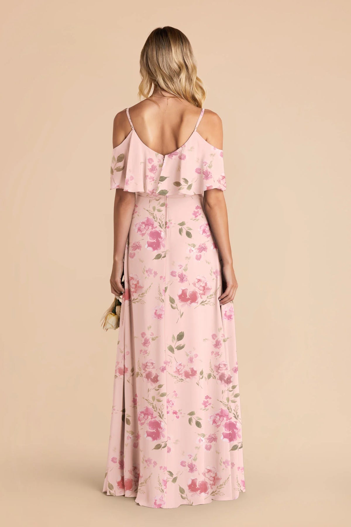 Genevieve Blush Pink Rococo Floral back view bridesmaid dress