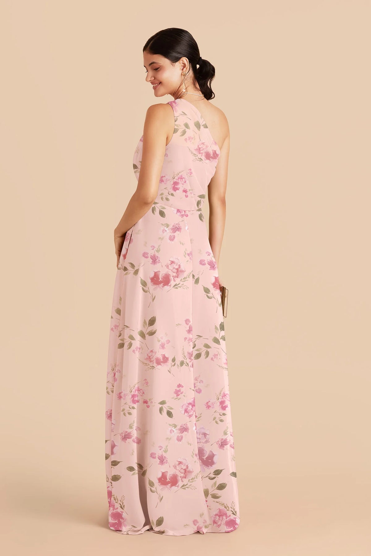 Celine Blush Pink Rococo Floral back view bridesmaid dress