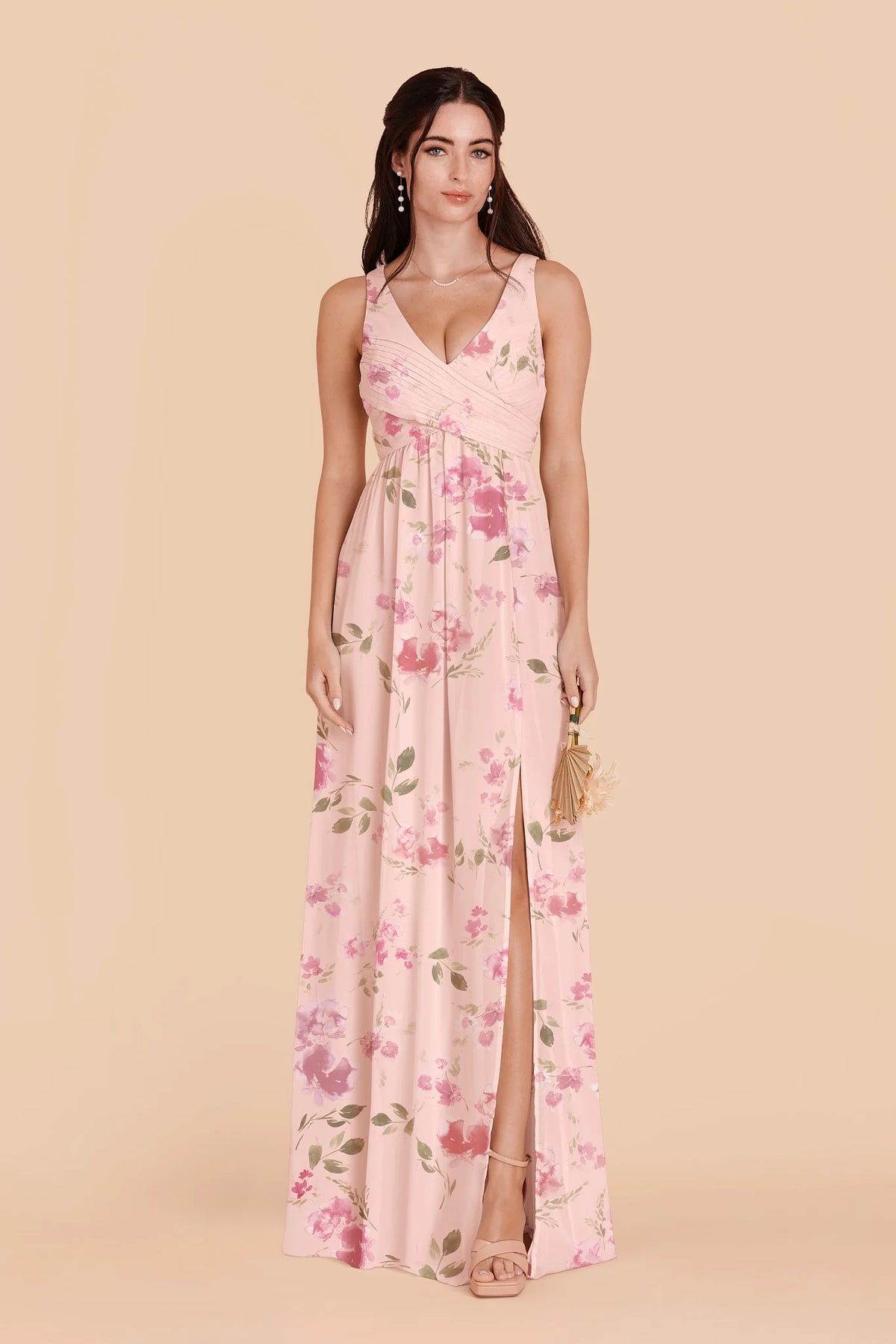 Annelise Blush Pink Rococo Floral front view bridesmaid dress