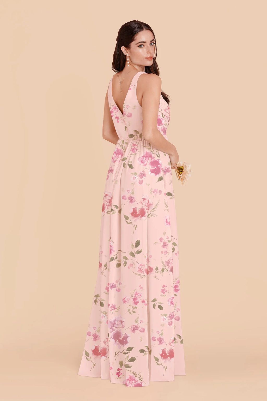 Annelise Blush Pink Rococo Floral back view bridesmaid dress